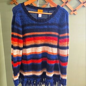 Ruby Rd. Navy and Multicolor Stripe Women's Knit Sweater. Size Large.
